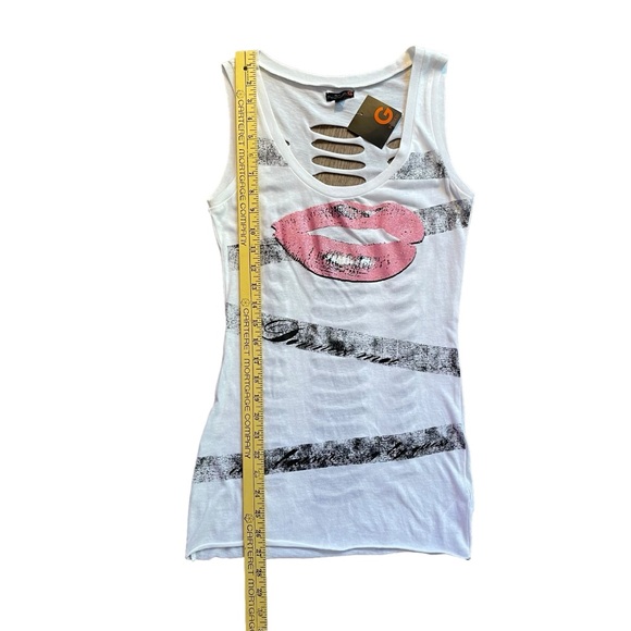 NWT Guess Womens Small S White Tank Shredded Cut Out 80s Retro Slashed Ripped - Picture 8 of 16